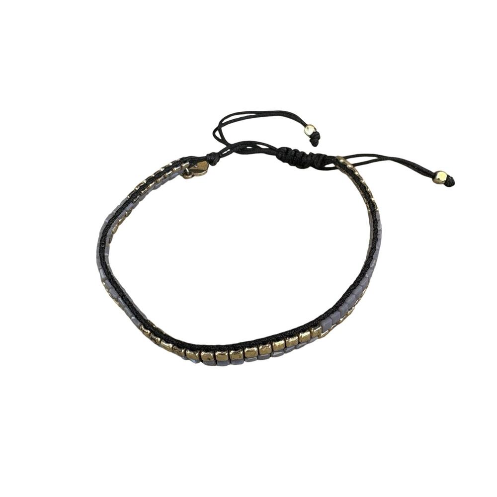 Stella & Dot Black Gold Two Tone Adjustable Bohemian Bracelet